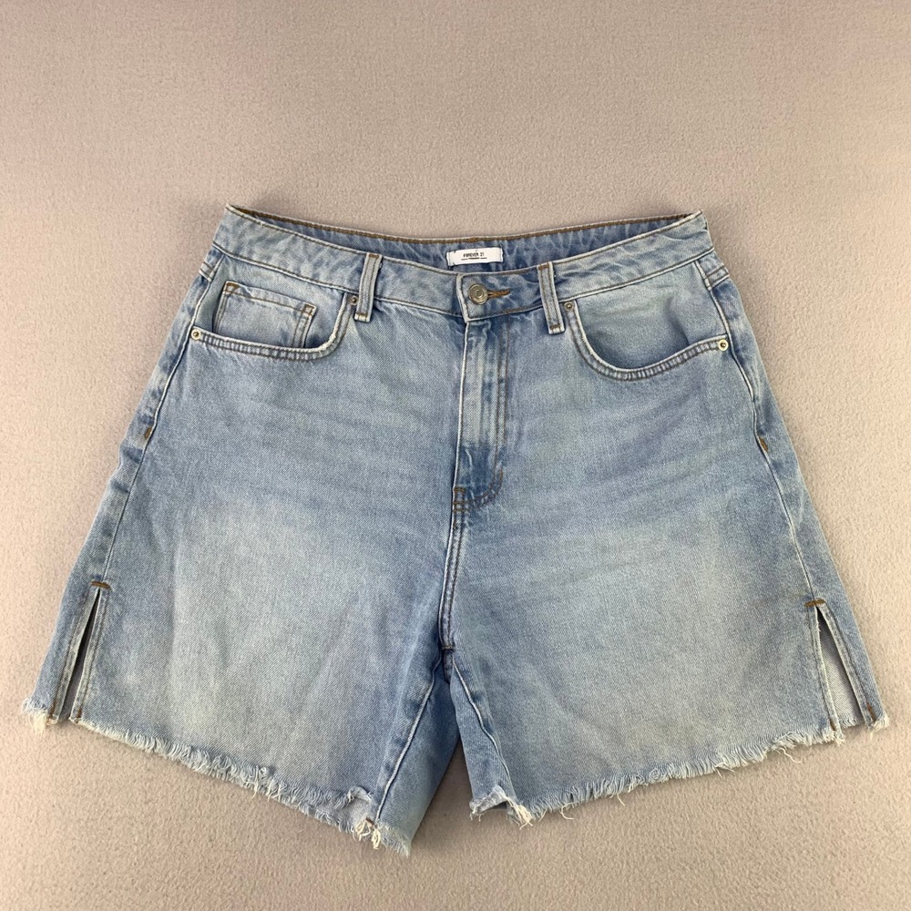 Forever 21 Jean Denim Shorts Women 30 Blue 90s Raw Hem High Rise Loose Fit Baggy